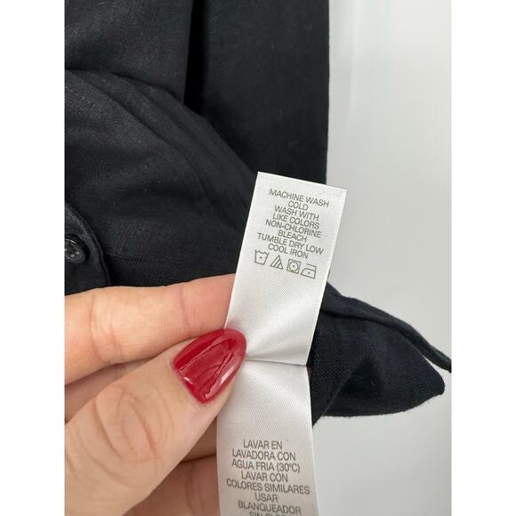 Liz Claiborne Black Linen Pintuck Button Front Shirt Blouse Women’s L Minimalist - Picture 9 of 9